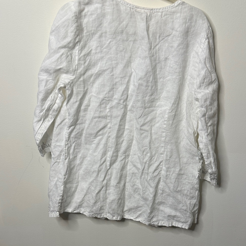 Charter Club Silver Embroidered 100% Linen Top - Picture 7 of 7